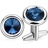 Cufflinks Set for Men and Women Silver with Swarovski Crystal Cuff Links for Formal Business Wedding Shirts in Gift Box (Navy Blue)