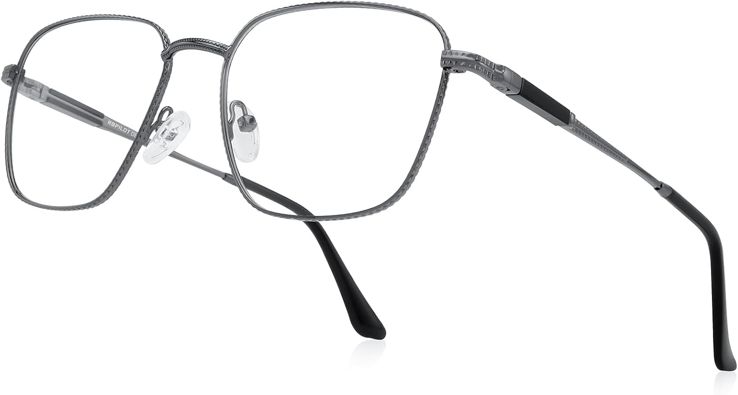 Classic Square Reading Glasses for Men Women Light Blocking Computer Readers Spring Hinge Metal Frame Acetate Legs