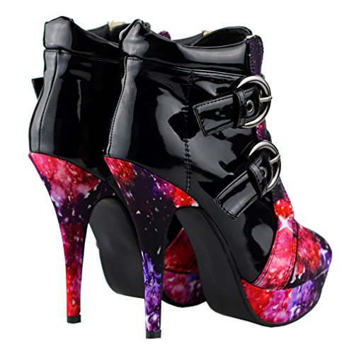 SHOW STORY Punk Buckle Night Sky High Heel Stiletto Platform Ankle Boots,LF303013