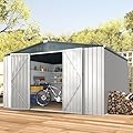 U-MAX Shed 10' x 12' Storage Shed Large, Metal Sheds & Outdoor Storage 10x12, Lockable Outdoor Shed Utility and Tool Storage for Garden, Backyard, Patio, Outside in White