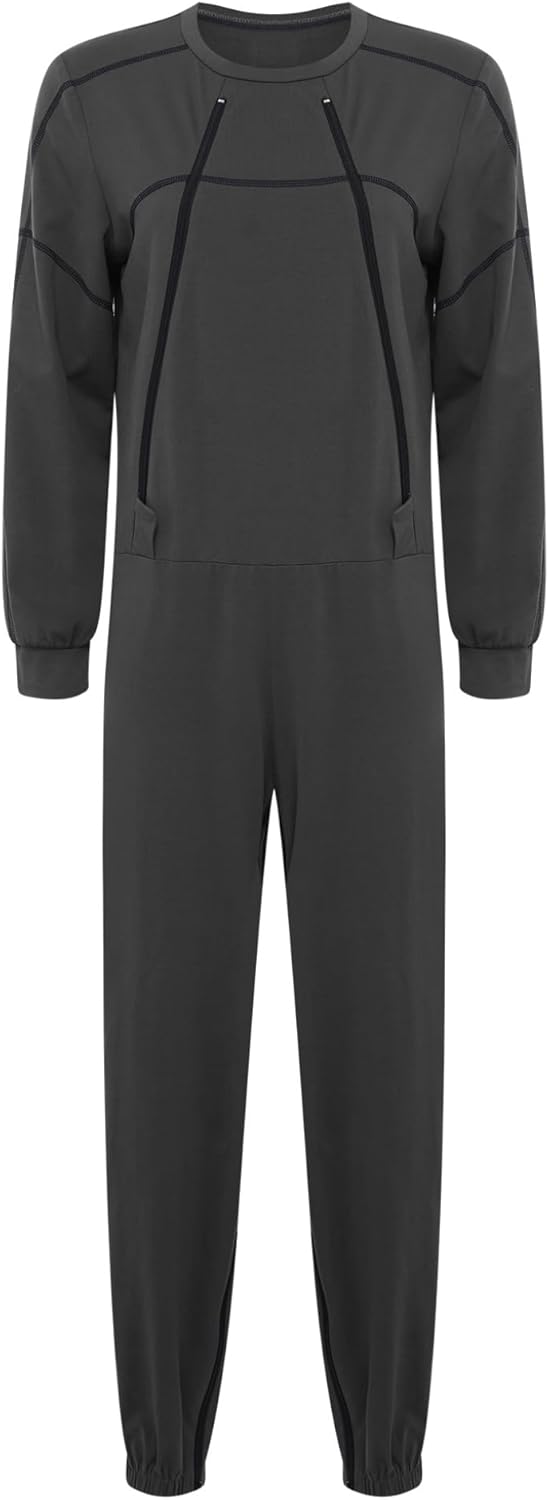 JanJean Women Dementia Patient Long Sleeve with Front + Leg Zipper for Dementia Elderly and Special Needs