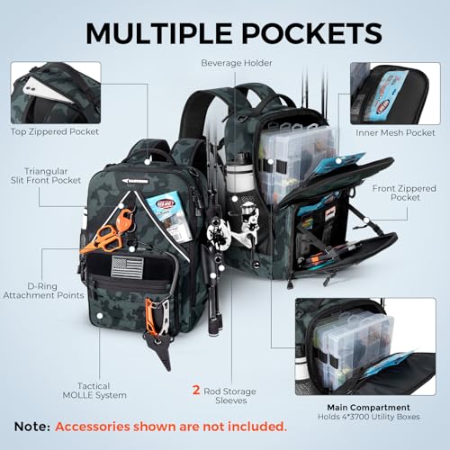 Image of KastKing KastMate Fishing Backpack With 2 Rod Holders, Black Camo
