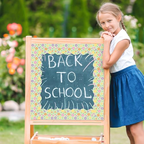 Image of BeYumi Spring Floral Border Trim - 65ft Spring Floral Scalloped Rolled Border Trim Daisy Flower Green Bulletin Board Set Back to School Classroom Office Chalkboard Decor Springtime Party Decoration