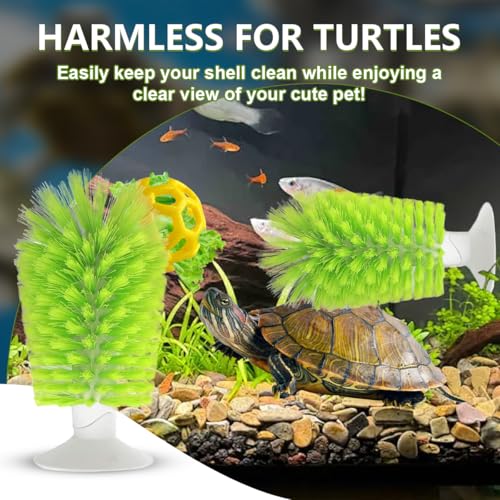 Image of 2 Pcs Turtle Tank Accessories - Turtle Brush with Suction Cup, Turtle Tank Decorations Turtle Aquarium Habitat Accessories
