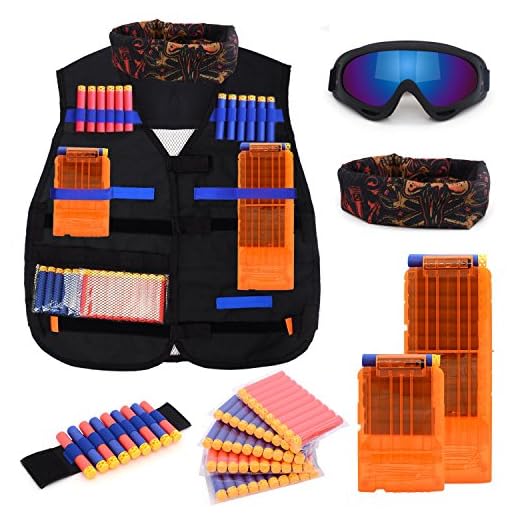 Forliver Kids Tactical Vest Kit for Nerf Guns, N-strike Elite Series with 50 Bullets Refill Darts + 2 Reload Bullet Clips + Face Tube Mask + Protective Glasses + hand wrist band