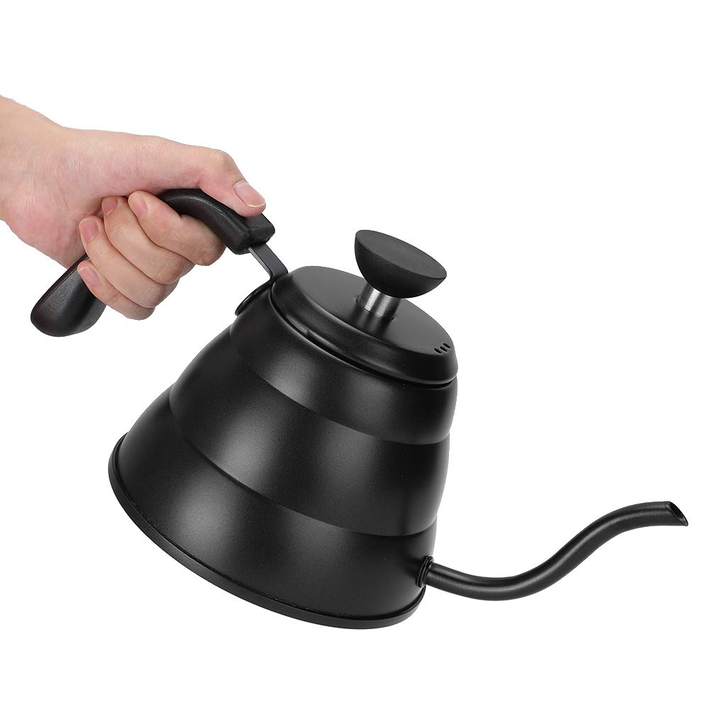 Hervidor de café para Verter, Hervidor de Cuello de Cisne de Acero Inoxidable 304 de 1 Litro con de Goma Ergonómico, Salida de Boquilla Pequeña para Cocinas de Cerámica de Inducción (BLACK)