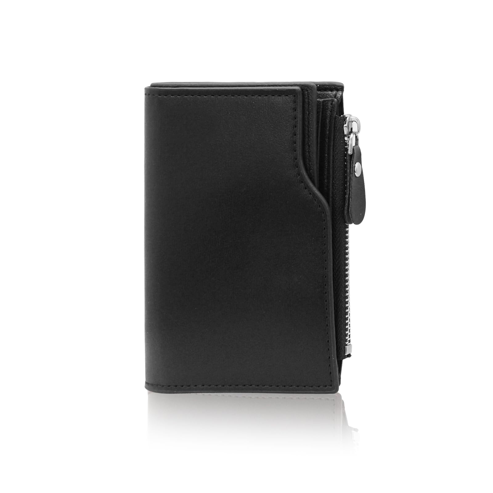 AdiStylinno Wallet for Men, Minimalist PU Trifold Wallet Credit Card Holder Wallet with ID Window Zipper and Coin Pocket (Black)