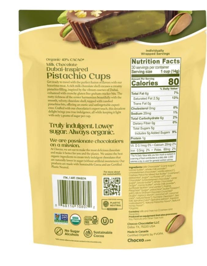 Milk Chocolate Dubai Inspired Pistachio Cups, 14.8 oz
