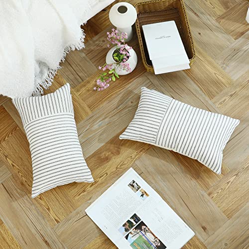 Mycdxe M011 Throw Pillow Covers 12 X 20 Inch Farmhouse Pillow Covers, Set Of 2 Striped Textured Patchwork Lumbar Pillow Case thumb #3