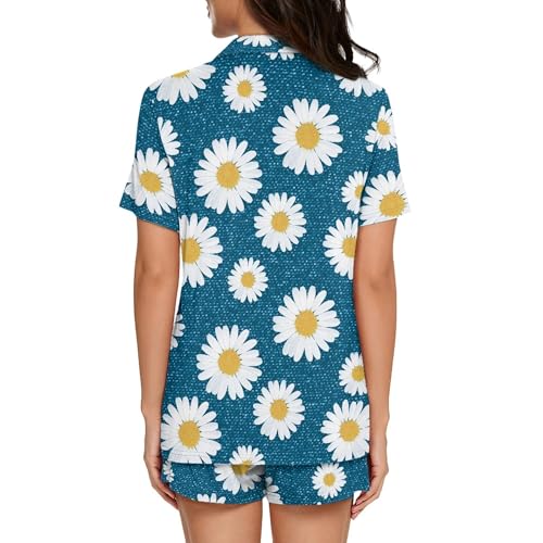 Image of Pjs Womens Short Sleeve Button Down Pajamas Set Two-Piece Nightwear with Pockets