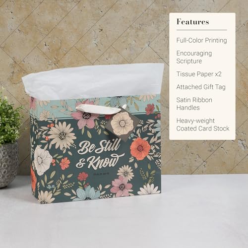 Image of Christian Art Gifts Large Gift Bag with Tissue Paper, Be Still, Teal