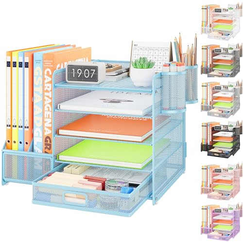 VITVITI Desk Organiser with File Holder, 5 Tier Desk Tidy Organiser with 2 Pen Holders