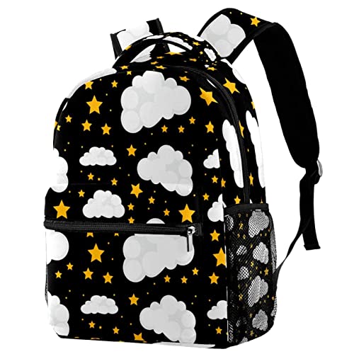 Sac à dos léger étoiles et nuages blancs pour livres d'école de fille et garçon