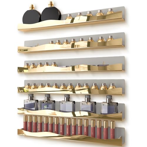 YMVV Spiegel Gold Acryl Nagellack Rack 38,1 cm Wandmontiertes Regal Nagellack Regal Sonnenbrille Ätherisches Öl Aufbewahrung Display Rack 6 Stück