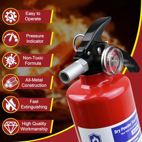 Image of 4 Pack ABC Fire Extinguishers with Mount, 2.5lb 1A:10B:C Rated for Home, Vehicle, Boat, Portable Dry Chemical Fire Extinguisher with Quick-Release Handle (Red)