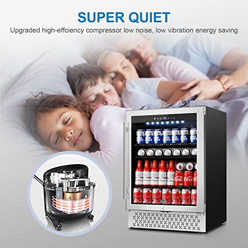 Image of Tylza 24 Inch Beverage Refrigerator, 190 Can Capacity, Glass Door, Advanced Cooling Tech, Ideal for Beer, Soda, or Wine, Quiet Operation