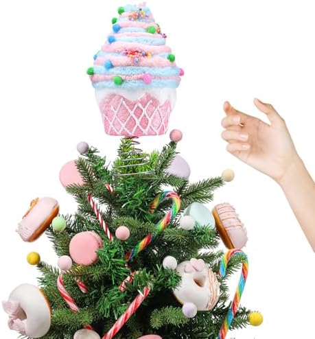 Retisee 7.9 Inch Pastel Dessert Christmas Tree Topper Pink Cupcak...