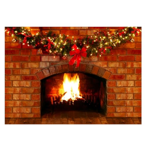 Décoration de fête de famille : fond de studio photo Noël avec cheminée rustique