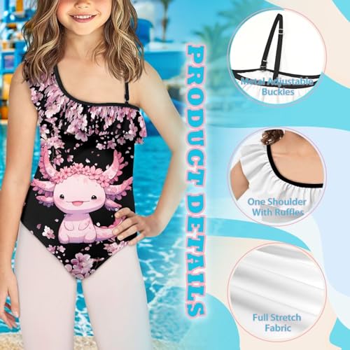 Cherry Blossoms Axolotl Girls Bathing Suits Size 5-6 Girls' One Piece Swimwear Summer Sports Bathing Suit Beach Back Cross Shoulder Strap Quick Dry Swim Suit Athletic Practice Swim Wear4