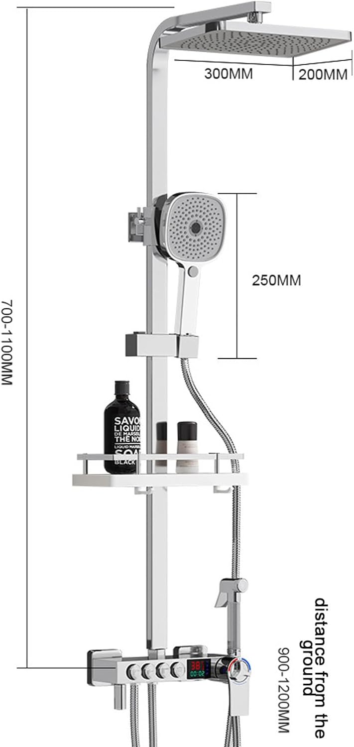 Thermostatic Shower System, Digital Display Bathroom Shower Faucet Set 4 Functions Shower Fixtures Shower Kit with Rain Shower Head, Handheld Shower Head, Bidet Sprayer