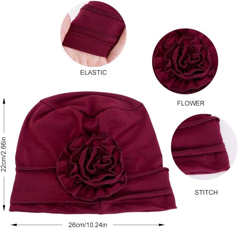 beauty YFJH Pre Tied Chemo Headwear for Women Solid Flower Turban Caps Cancer Beanies Headwrap Hair Loss Cover - Image 4