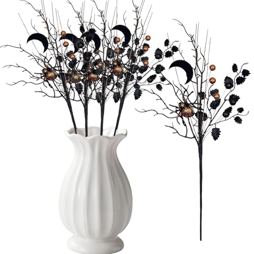 Centros de mesa Halloween hechos con púas florales artificiales moradas y negras 6