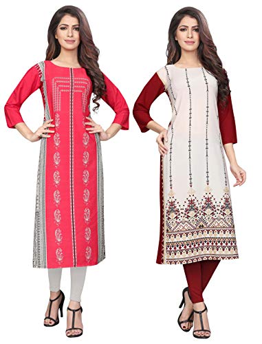 Image of 1 Stop Fashion Women's Multicoloured Crepe Knee Long W Style Kurta /Kurti (Pack of 2)
