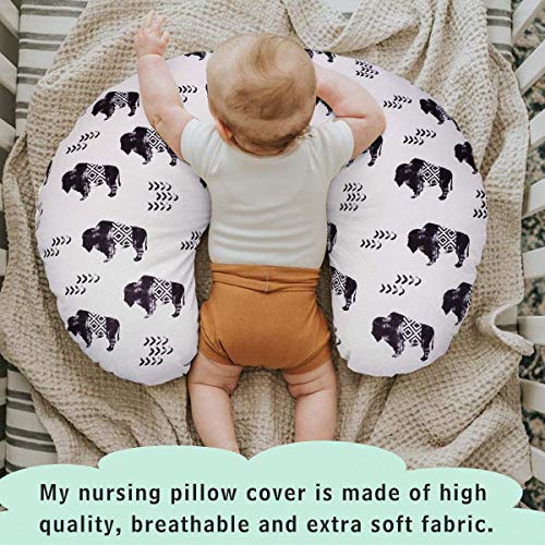 Image of TANOFAR Nursing Pillow Cover, Cow Breastfeeding Pillow Slipcover for Baby Boys & Girls, Animal Nursing Pillow Case for Newborn, Soft Fabric Fits Snug On Infant, Washable & Breathable, Buffalo