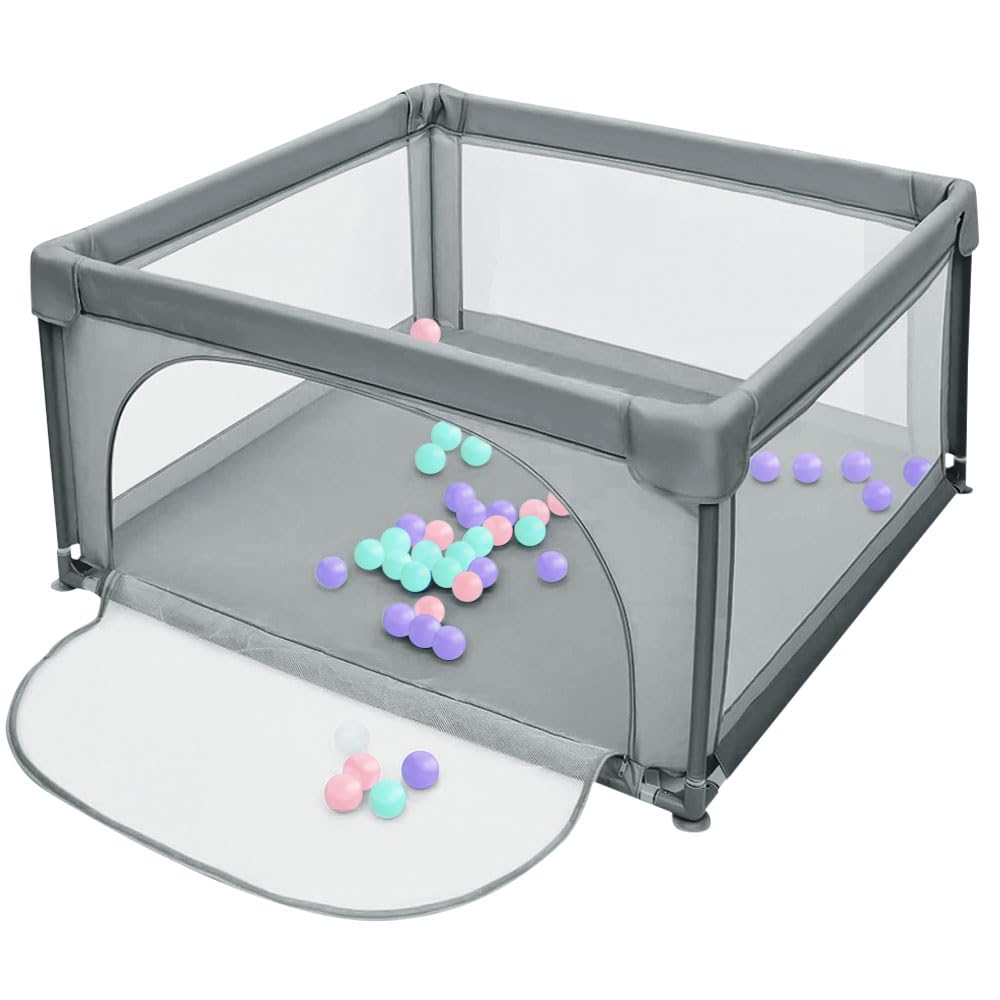 Playpen Plegable para Bebés y Niños - Gran Patio de Juego con Puerta, Portátil para Interior y Exterior - 120*120*66 cm - Gris Oscuro