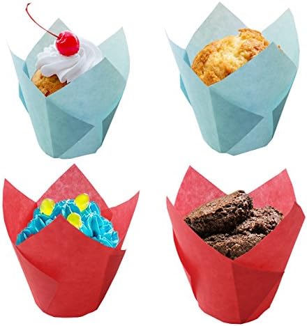 DTTUN 100 Pieces Cupcake Liners Brown Tulip Baking Muffin Cups