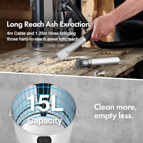 VonHaus 15L Ash Vacuum Cleaner – 1000w Home or Workshop Hoover – Industrial Vacuum Cleaner – Ash Dust Collector w/ 1.25m Hose for Fireplaces, Grills, BBQ’s, Fire Pits, Stoves, Log Burners & Chimineas 3 VonHaus 15L Ash Vacuum Cleaner – 1000w Home or Workshop Hoover – Industrial Vacuum Cleaner – Ash Dust Collector w/ 1.25m Hose for Fireplaces, Grills, BBQ’s, Fire Pits, Stoves, Log Burners & Chimineas - Image 3