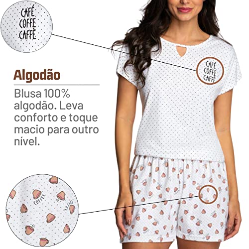 Conjunto Pijama Lupo Algodão Coffee Feminino | Branco | G | 24467-0011501120_01UN