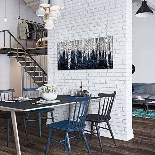 Sechars Birch Tree Wall Art Blue Abstract Forest Picture Teal Gray Aspen Painting Modern Landscape Canvas Art Turquoise Wall Decor For Home Living Room Bedroom Office #TOP3