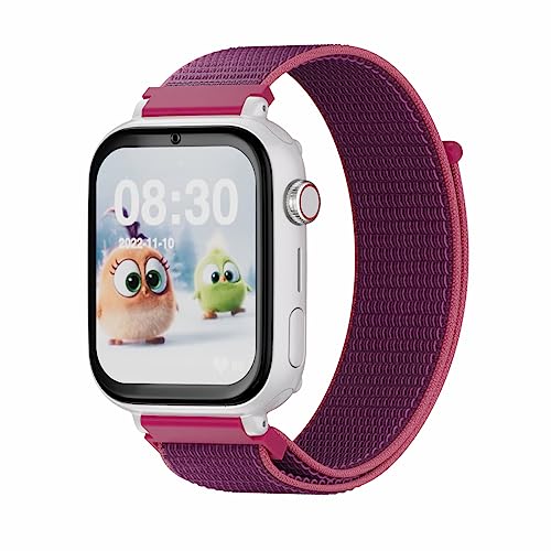 SaveFamily SaveWatch Plus 4G | Reloj Inteligente Niño con Localizador GPS, Llamada, Vídeo, Whatsapp, Música, Bluetooth, App Store | SIM Incluida - Esfera Blanca y Correa de Tela Frambuesa