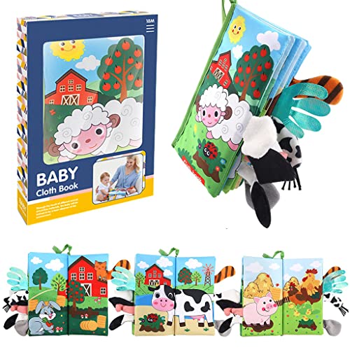 Image of PATPAT 3D Baby Cloth Book,Cute Farm Animal Theme Soft Cloth Books, Sensory Book,6 Pages Early Development Baby Cloth Book for Baby Toddler 3-18 Months (Farm Tails Cloth Book) Yellow
