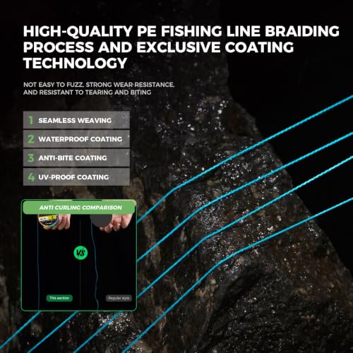 Image of 9KM DWLIFE Braided Fishing Line 8LB-120LB Dyneema Fishing Line, Zero Stretch & Anti-Bite Coating for Freshwater /Saltwater Fishing 4 /8 Strands