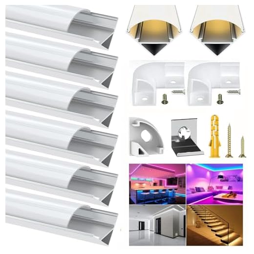 Chesbung LED Aluminium Profil für 12mm Led Streifen, 6X1m Stripes Schiene Strip Aluprofil V Form Alu Profil Leiste Kanal with Milchig Weißer Abdeckung, Stripe Diffusor mit 45 Grad Eckverbindern