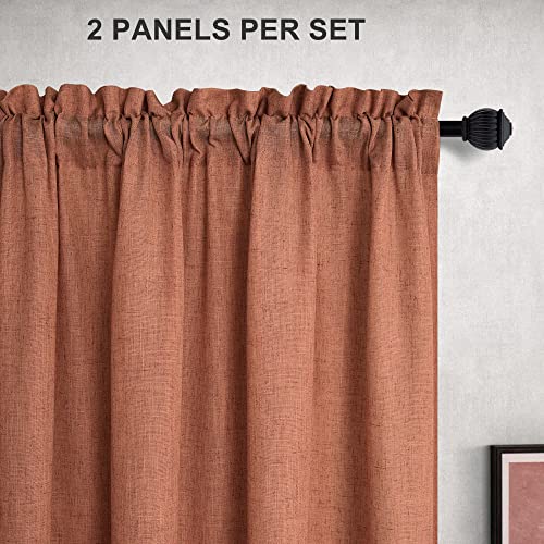 Terracotta Curtains 84 Inch Length For Living Room 2 Panels Rod Pocket Linen Drapes Light Filtering Semi Sheer Floor Length Rust Curtain For Bedroom Dining Boho Decor Burnt Orange Red Brown 52X84 Long #TOP1