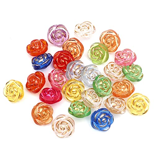 Fortunemee 180Pcs Flower Sewing Buttons For Sewing Crafts, Translucent 0.51 Inches Gold Edge Rose Acrylic Sewing Buttons With Sewing Kit And Needle Threader, Shank Floral Buttons For Diy Handmade #TOP4