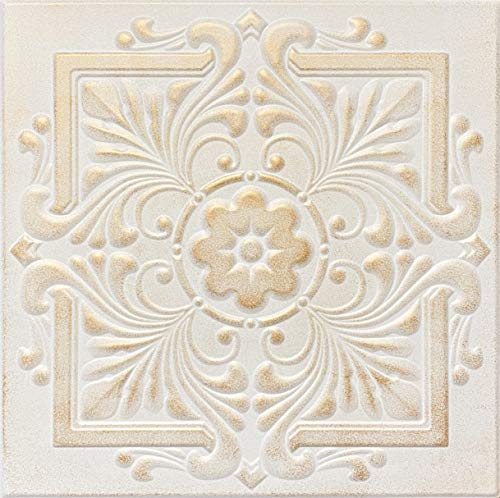 R22 White Satin Washed Gold 20x20 Amazing Styrofoam Tin Look Ceiling Tiles Easy to Glue Up On Any Type of Surface