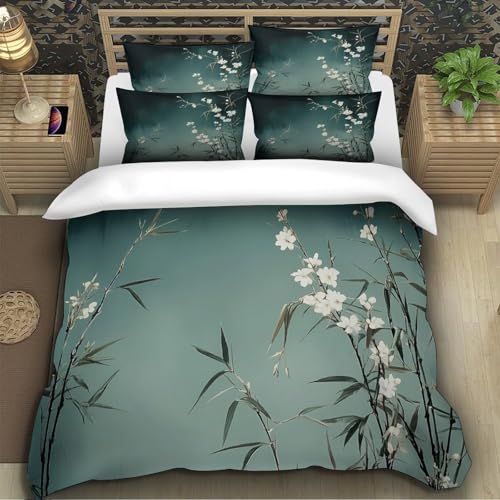 Housse de couette fleurs blanches imprimé 3D linge de lit microfibre 220x240 - 5