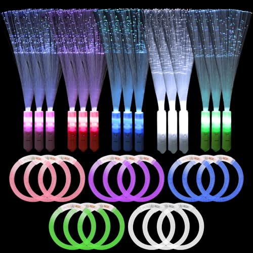 Baguettes en fibre optique DEL et bracelets lumineux pour fournitures de fête et anniversaire
