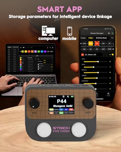 Image of STRICH Pipe Tones Pocket Multi-Effects Processor for Guitar and Bass with 10 Effect Modules 125 Effects 40s Looper 100 Drum Patterns USB Audio Interface Wireless Control (Dark Gray)