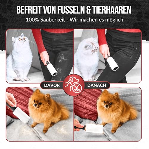 IDEALTASTIC® Fusselrolle Tierhaare & Kleidung im Vorteilspack mit 2xGriff & 5x105 Blatt I Fusselentferner Kleidung extra klebrig I Tierhaarentferner einfach zu wechseln I Fusselbürste + Staubschutz