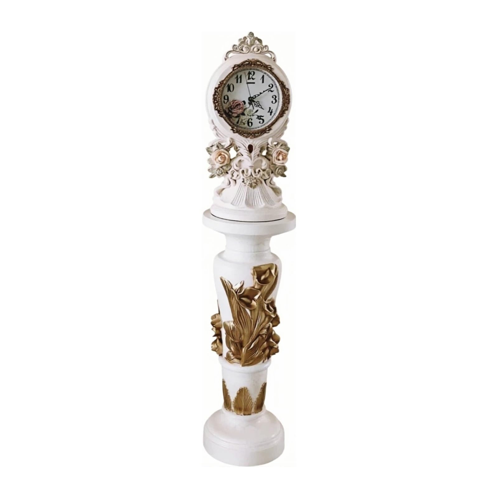 Kf2vBt7dP Chinese Style Floor Clock Floor Clock Quartz Silent Ornate Column for Living Room and Bedroom Grandfather Clocks(White)