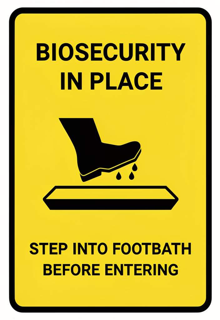 peiyeety Biosecurity In Place Tin Sign 12x8 Inch Yellow Metal Warning Plaque, Step Into Footbath Before Entering Safety Notice Wall Decor for Farm Barn Lab Facility Entry Door, Gift Idea