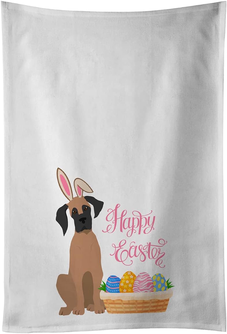 Caroline's Treasures WDK5039WTKT Fawn Great Dane Easter White Kitchen Towel Set of 2 Dish Towels Decorative Bathroom Hand Towel for Hand, Face, Hair, Yoga, Tea, Dishcloth, 19 X 25, White
