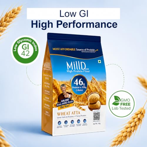 Image of MillD High Protein Atta, 2kg | 4X MORE protein | High Fibre | Low GI | 46g protein per 100 g | 3 rotis in just 20 Rs| Peanut, Soyabean, Whole Wheat |Healthy flour with 9 Essential Amino Acids