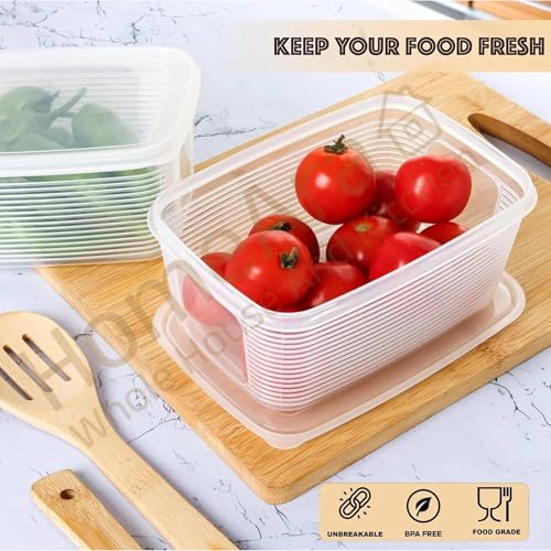 Image of Fridge Storage Container 1800 ml | Airtight & Leak-Proof Refrigerator Organizer Box | BPA-Free Plastic Vegetable & Fruit Storage Container | Stackable Food Storage Box with Lid (Transparent Pack-4)