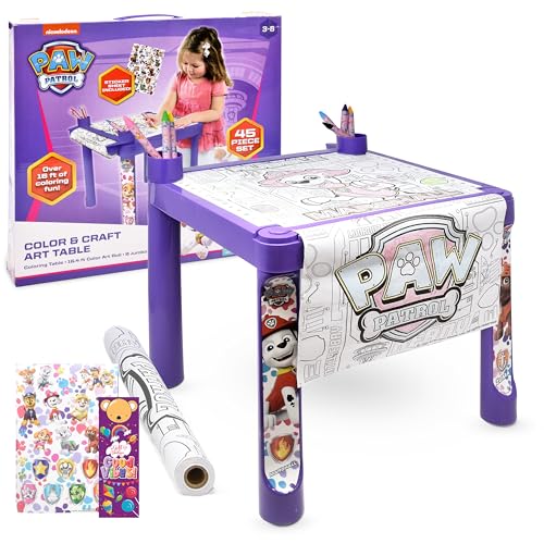 Paw Patrol Coloring & Craft Activity Art Table for Kids Girls with Colorable Roll Crayons Stickers Plastic Table Holder Desk